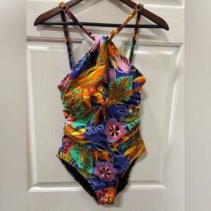 Bleu Rod Beattie Multi Color Tropical One Piece Swimsuit Youth Women Size 10